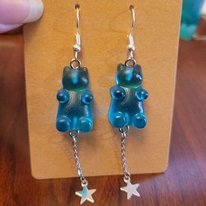 Light blue bear threader earrings with dangling stars